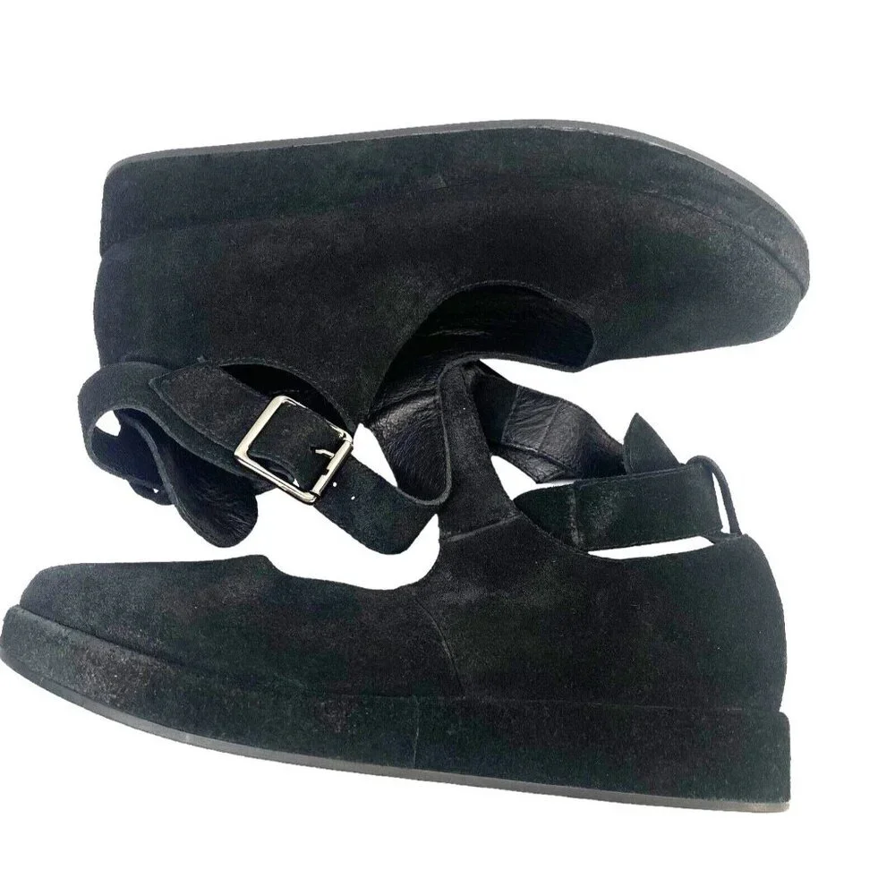 ANTELOPE Women Pia Suede Ankle Strap Platform Shoes‎ Sz 8.5 Black Mary Jane